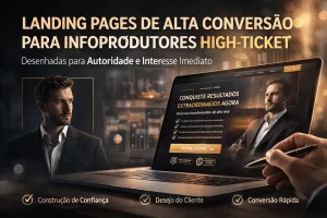 Exemplo de uma landing page sofisticada para infoprodutos de alto valor, destacando tipografia elegante e hierarquia visual clara.